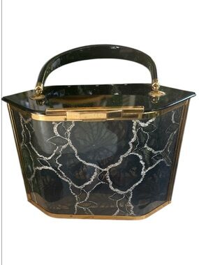 Vintage Majestic Lucite Purse With Black Lace Panels